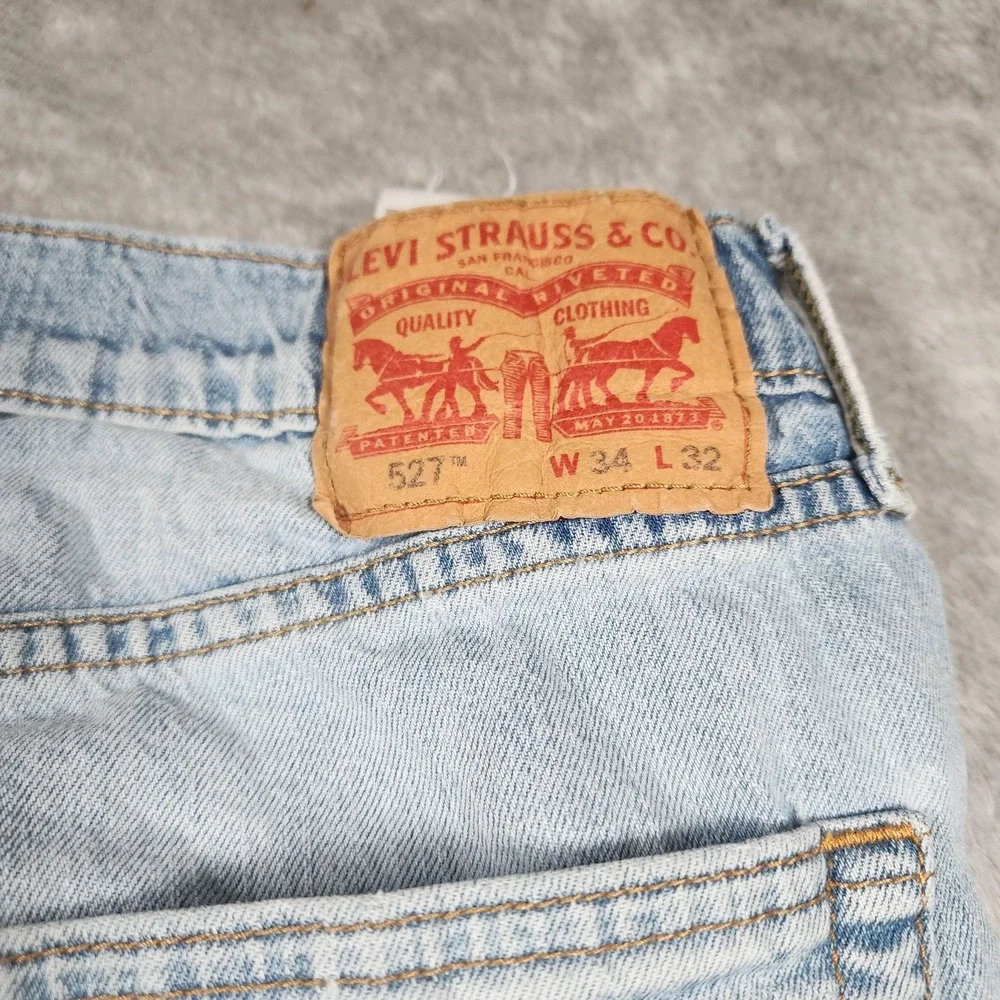 Levis 527 Jeans Men 34x32 (Fits 30x30) Light Wash Slim Bootcut Stretch Pants
